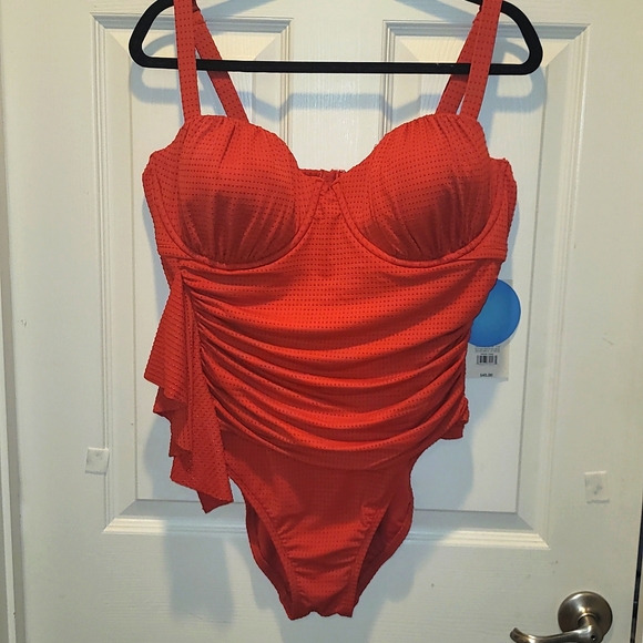 Rhode Red Embossed Dot Ruffle Medium Coverage One Piece Swimsuit - RHODE - Picture 5 of 13